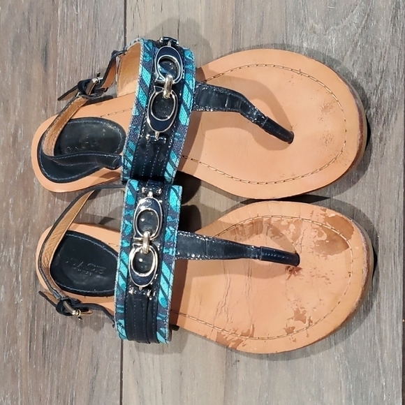 Coach Sammy Jacquard flip flop sandals ankle straps shoes sz 7B - Picture 4 of 13